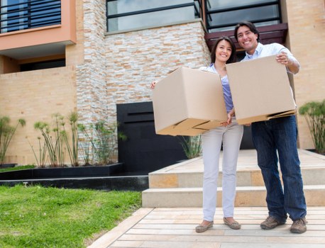 Household moving support with boxes and furniture